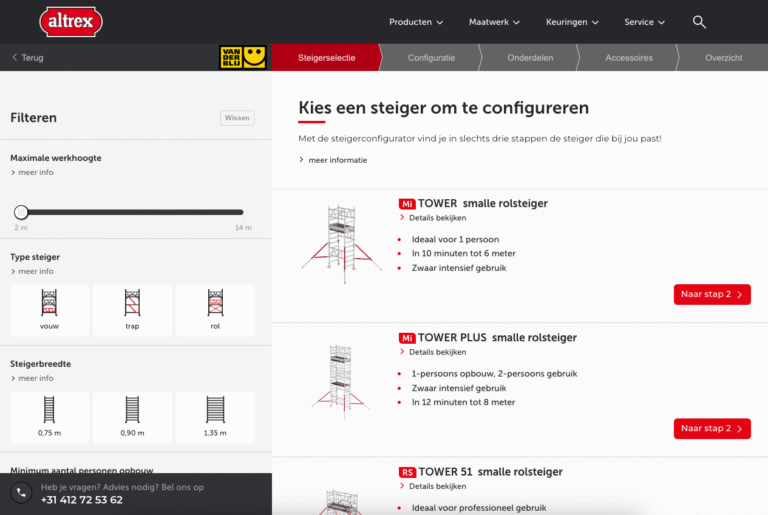Altrex Rolsteiger 1 Rolsteiger configurator stap 1