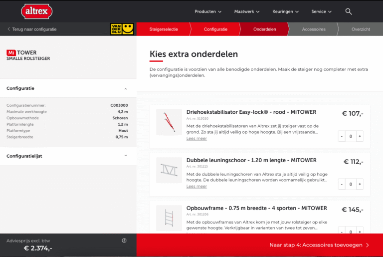 Altrex Rolsteiger 3 Rolsteiger configurator stap 3