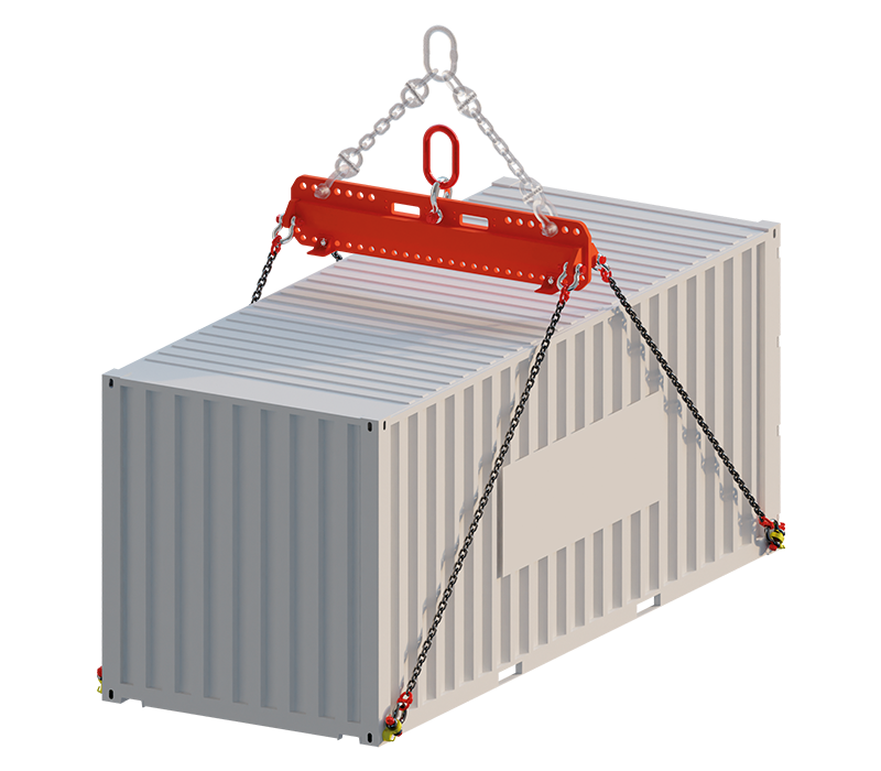 Multi-lug Lifting Beam 4 Toepassing van een Multi-lug Lifting Beam bij een container